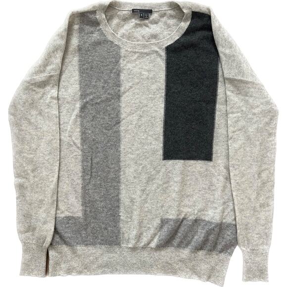 VINCE Women's 100% Gray Cashmere Color block Crew Neck Pullover Sweater Small - Picture 6 of 11